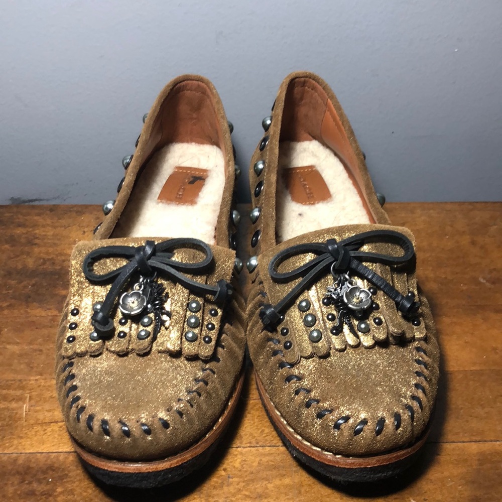 Coach size 7B suede slip ons gold glitter